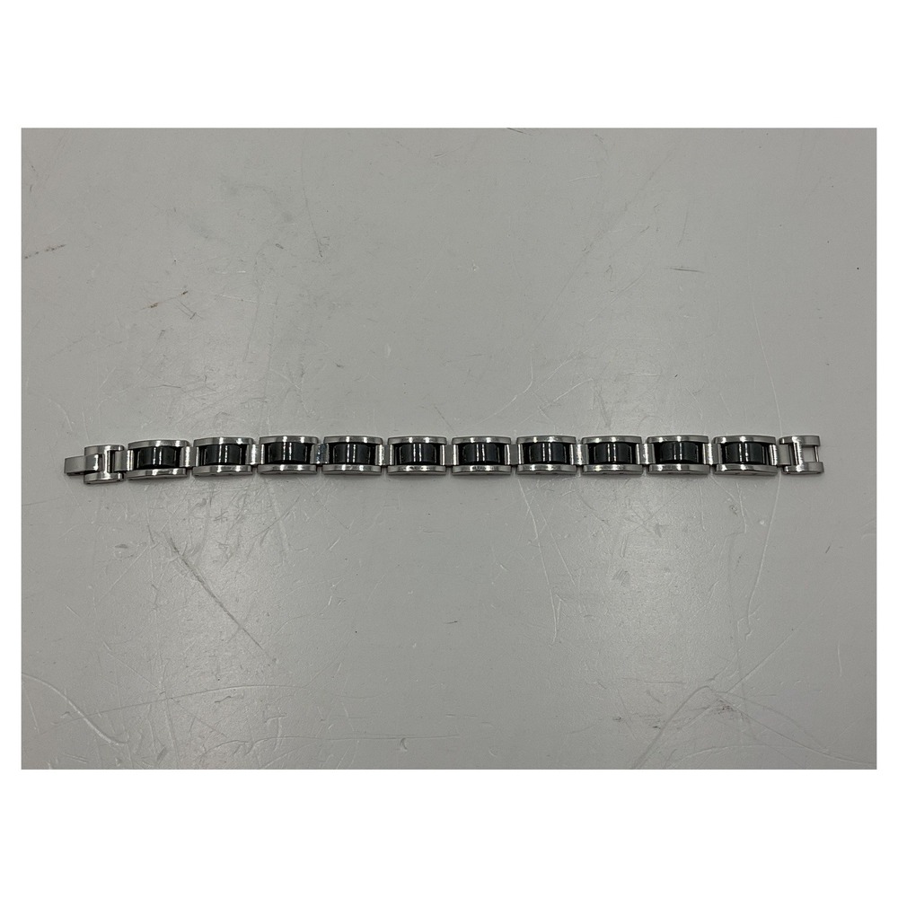 Men's Stainless Steel & Black Link Bracelet Industrial‎ Style 8.5 Inch